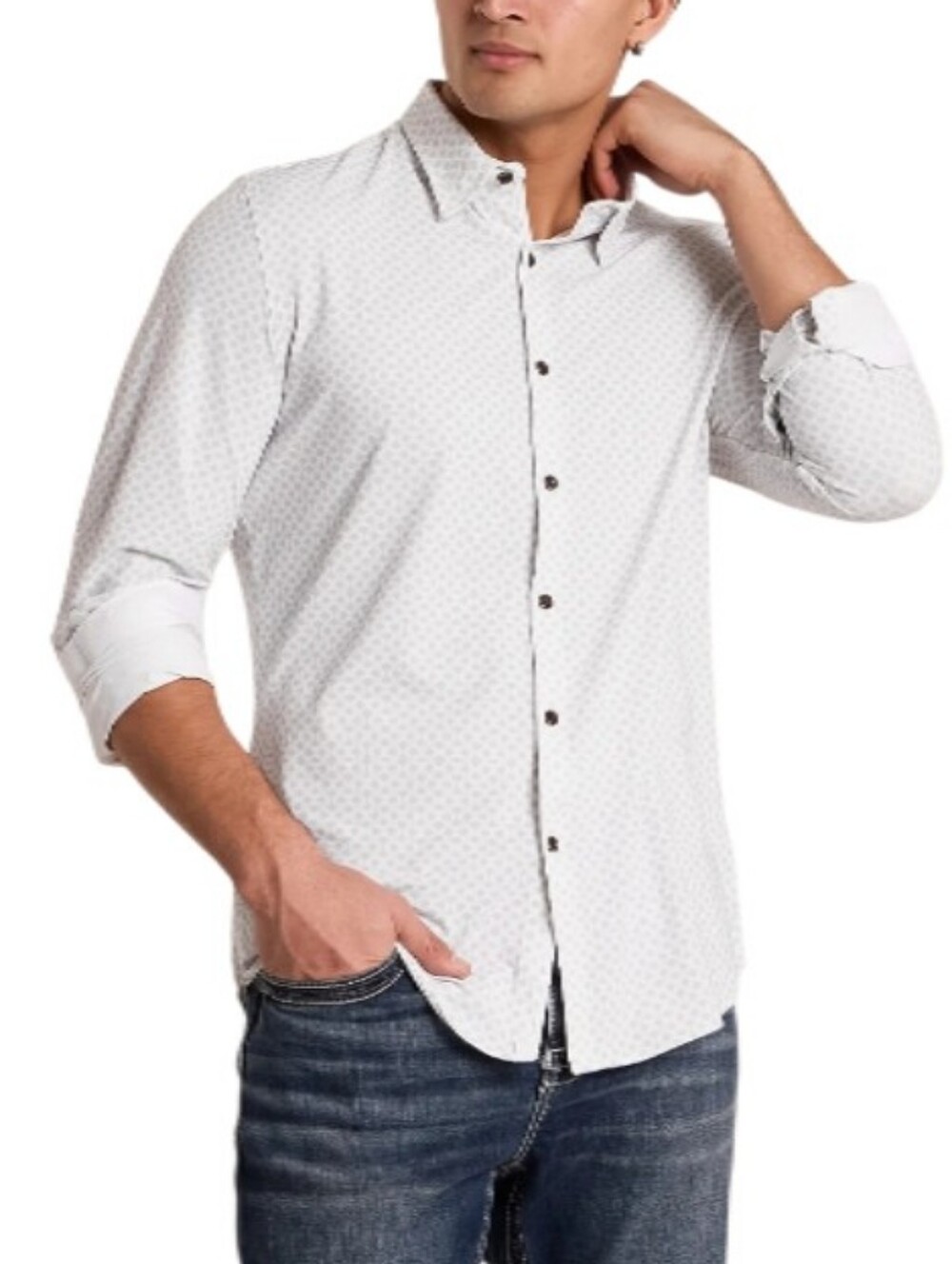 JB Holt Tailored Fit Button Down Men's White Micro-Print Shirt-NWT